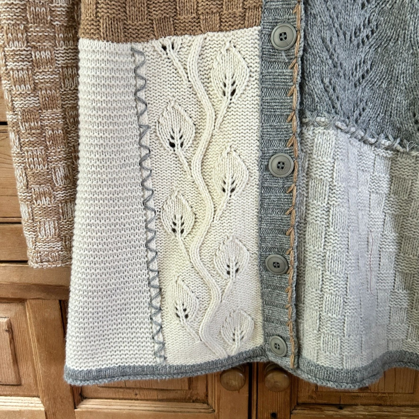 Sundance Patchwork Knit Duster Sweater Neutral Gr… - image 3