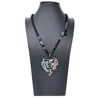 Halskette Herz Perlen AnhäNger Strass Mode Damen GläNzend Elegant Schwarz Mcolor