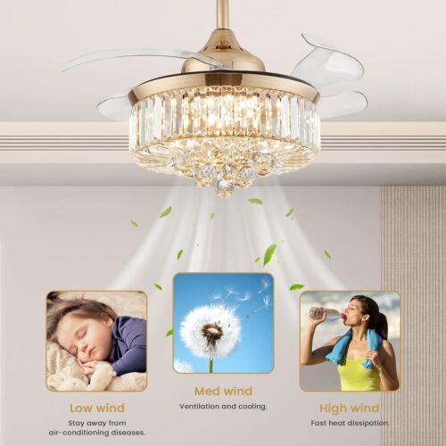 Versatile Indoor Crystal Ceiling Fan Light - Adjustable Brightness & Color Temp - Picture 7 of 10