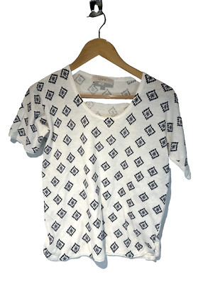 LOFT Women's Top Blouse Shirt Small Geometric Diamonds Boho Art Linen Blend