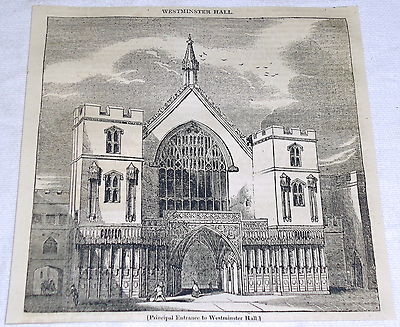 1832 magazine engraving ~ principal entrance to WESTMINSTER HALL ~ London