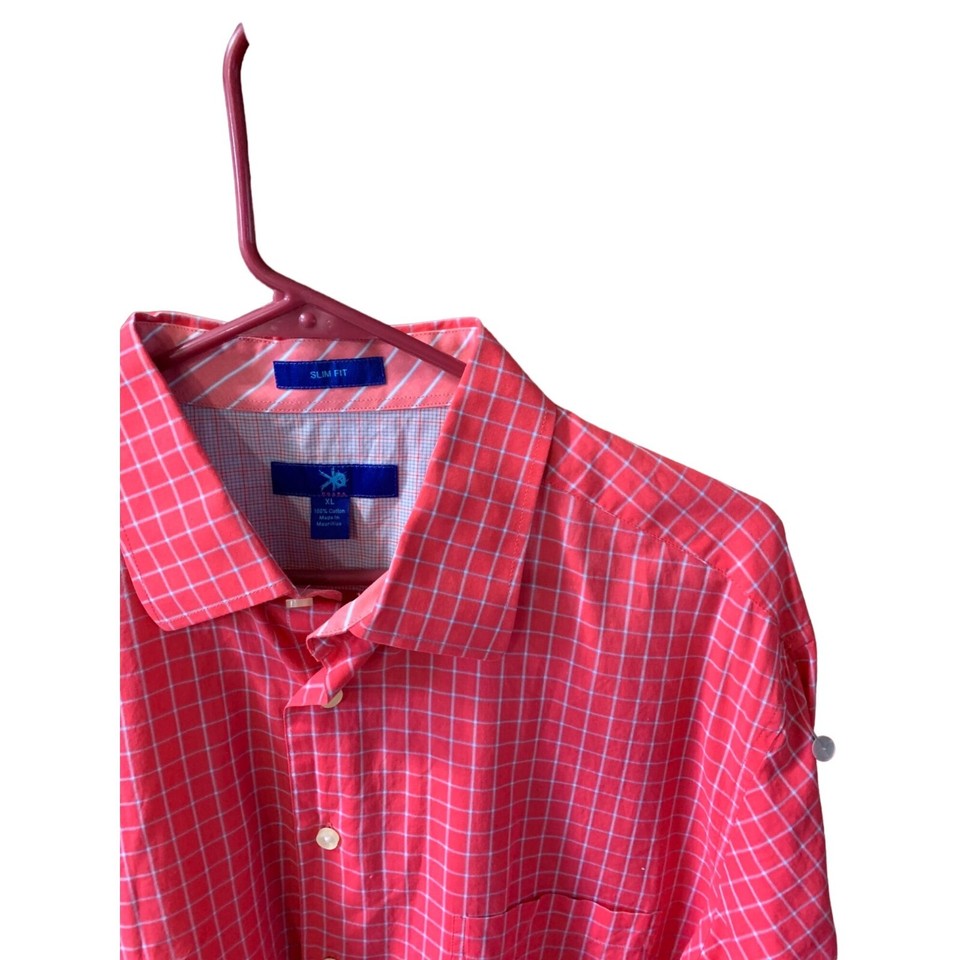 Egara Mens Size XL Pink Long Sleeve Window Pane Button Up Slim Fit