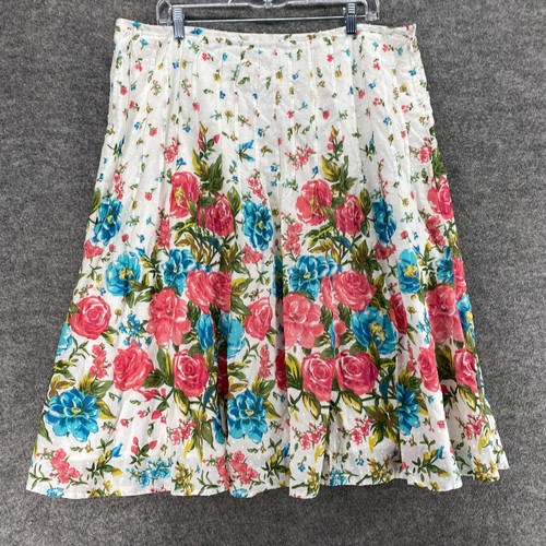 JM Collection Skirt Women 18 Plus White Floral Midi Pleated Zipper Cotton Casual - Picture 4 of 8