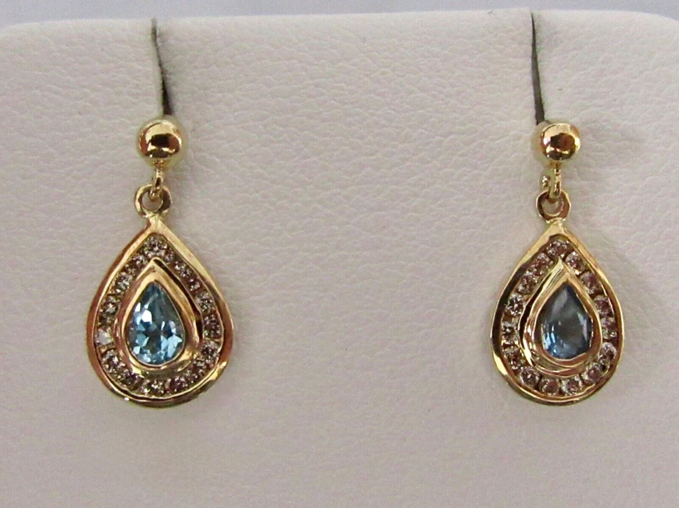 Gold Diamond Earrings - 9ct Yellow Gold Topaz Diamond Drop Dangle Stud Earrings - Image 3 of 4