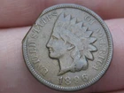 1896  Indian Head Cent Penny- Fine/VF Details, Clipped Planchet Error
