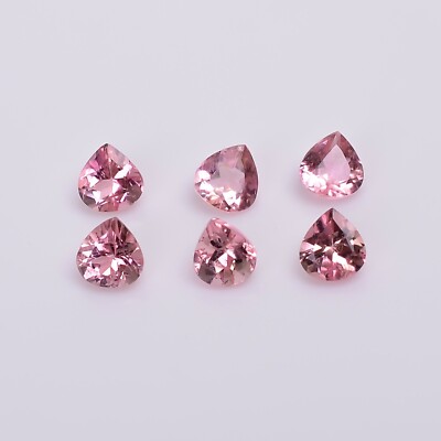 Natural Pink Touramline Heart Shape Loose Gemstone 6 Pcs Lot For Making Jewelry