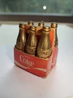 1970's Vintage Tiny Miniature Coca Cola 6 Pack Gold Bottles