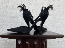 S/S 2001 Yves Saint Laurent By Tom Ford Feather Black satin Pointed Toe SZ38