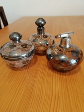 Set Da Toilette In Vetro Con Decori In Argento Anni 50