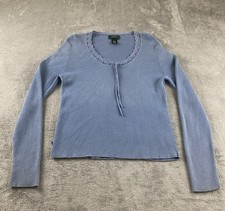 Lauren Ralph Lauren Women  s L. Sweater Blouse Blue Cotton Long Sleeves C40