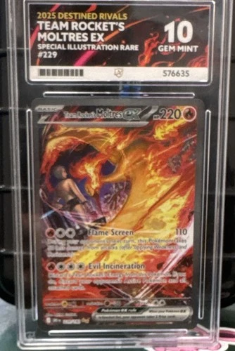 2025 Destined Rivals Team Rocket’s Moltres ex 229 SIR Foil ACE Grading 10