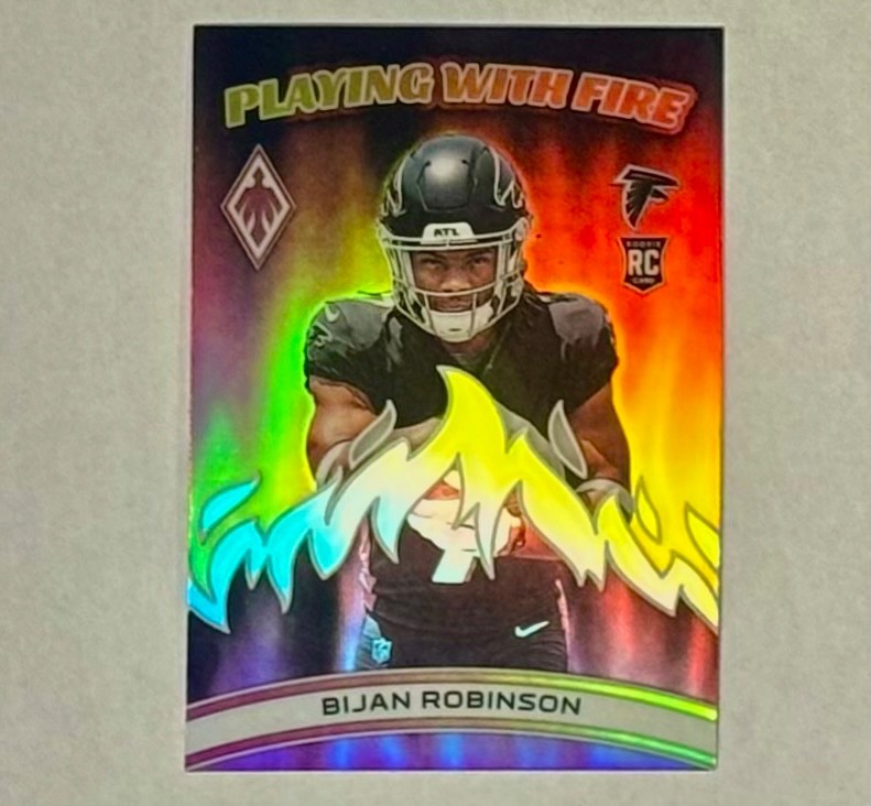 2023 Bijan Robinson Phoenix Playing With Fire Silver Prizm Rookie Falcons RC