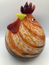 Vintage Murano Style Hand Blown Art Glass Rooster Sculpture Orange Swirl 8 Inch