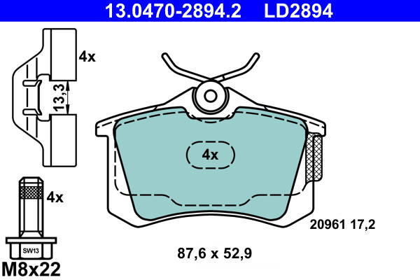 ATE 13.0470-2894.2 Bremsbelagsatz, Scheibenbremse FüR Audi, Seat, Skoda, VW-image