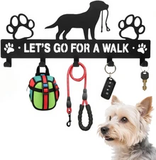 11 Inch 5-Hooks Heavy Duty Metal Dog Leash Holder for Wall - 1.5mm Thick, Rust R