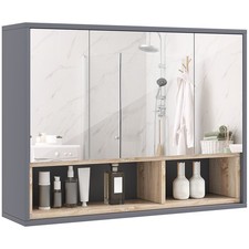 HOMCOM Bathroom Cabinet Wall Mounted Mirror Storage with Shelves Grey