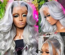 30 Inch Grey Human Hair Wigs Raw Vietnamese Silver Body Wave Lace Front Wigs