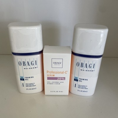 2X Obagi Nu-Derm Foaming Gel Face Cleanser 2 Fl Oz /60 ml + gift OB  c serum 20%
