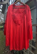 Red Babydoll Chemise Nightgown  Robe Peignoir Set Lingerie -Lace-Flowers