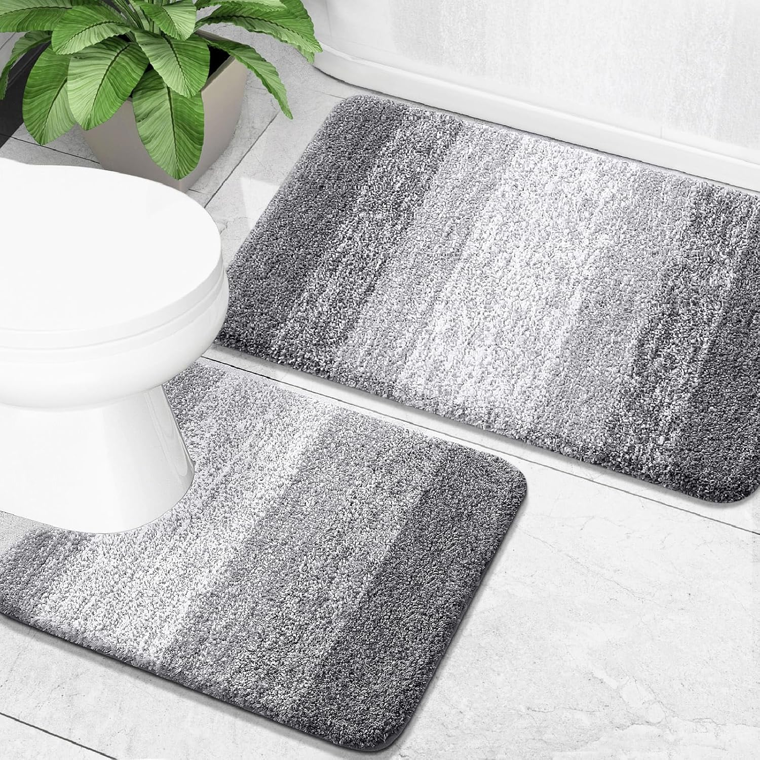 OLANLY Bathroom Rug Set 2 Piece, Soft Absorbent Microfiber Bath Mats and U-Shape