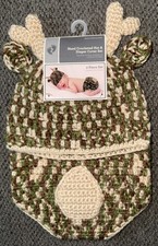 Newborn 2pc Hand Crocheted Hat And Diaper Camo Deer Set Size 0-9 Months New