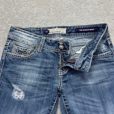 Vigoss The Dublin Bootcut Jeans Womens 3/4 27 Distressed Blue Denim Low Rise Y2k