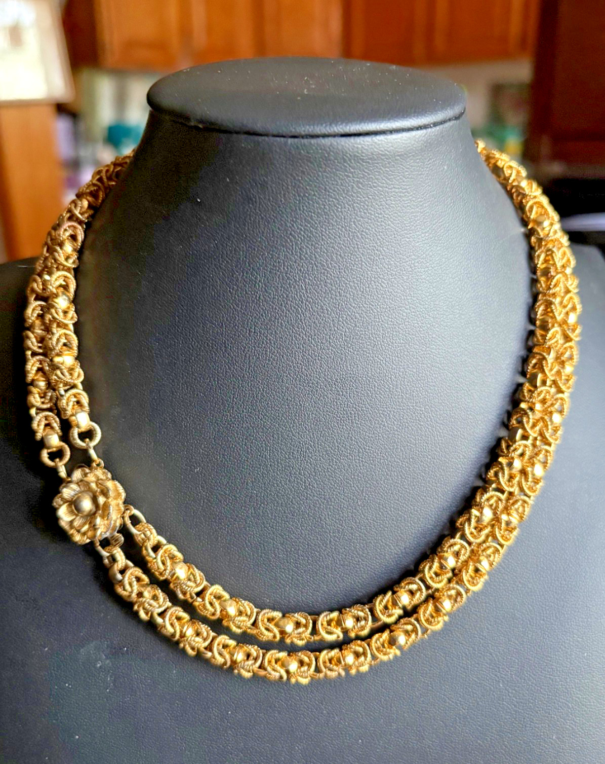 Vint Double Strand Interlocking Chain Necklace Si… - image 1