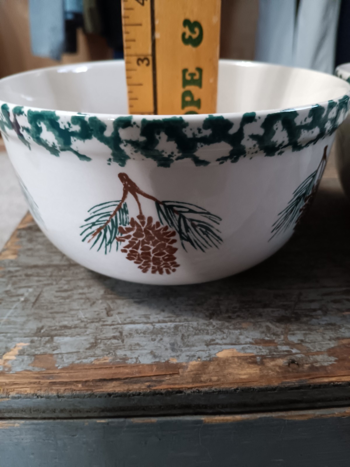 FolkCraft Pine Cone by TIENSHAN Set of 6 Dishes-3 bowls, 3 plates EUC Cabin Core