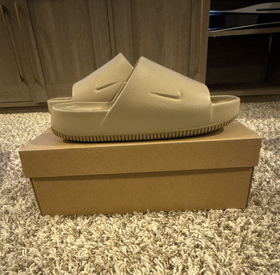 Nike Calm Men s Khaki Slide Sandals Rubber Upper Slip-On US 11 D Logo