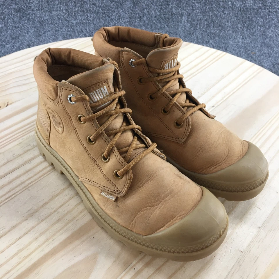 Botas Paladio Mujer 7 Pampa Lo Puño Combate Beige Cuero Con Cordones Punta Redonda Foto 3 de 4