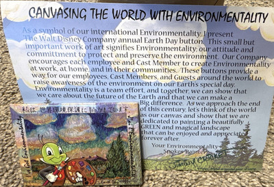 Walt Disney Company Jiminy Cricket Earth Day Environmentalism Button Pin Single