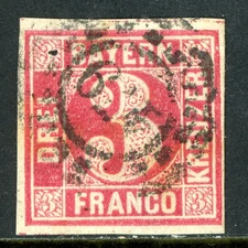 Germany States 1862 Bavaria 3 Kr Red Scott #10 VFU M367
