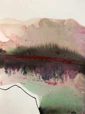 Abstract Mixed Media Watercolor Painting on 9 X 12” Paper Contemporary Landscape