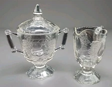 Vintage Clear Jeanette Glass "Baltimore Pear" Sugar and Creamer Set EXC