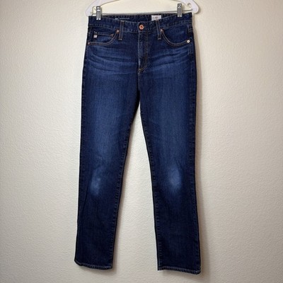 AG Mari High Rise Slim Straight Jeans Womens 31 Dark Wash Japanese Fabric Blue