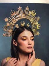 costume star  moon goddess gold crystal halo crown headpiece halloween handmade