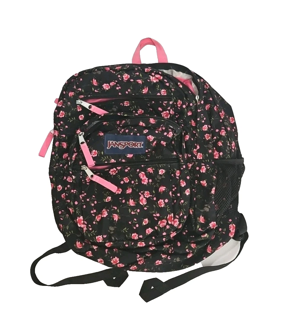 JanSport Girls Floral Backpack Black with Pink Roses School Bag Padded Straps | eBay JanSport Girls Floral Backpack Black with Pink Roses School Bag Padded Straps | eBay