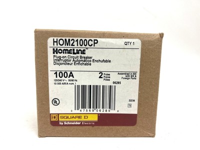 Square D Homeline 100 Amp 2-Pole Plug-on Circuit Breaker - HOM2100CP