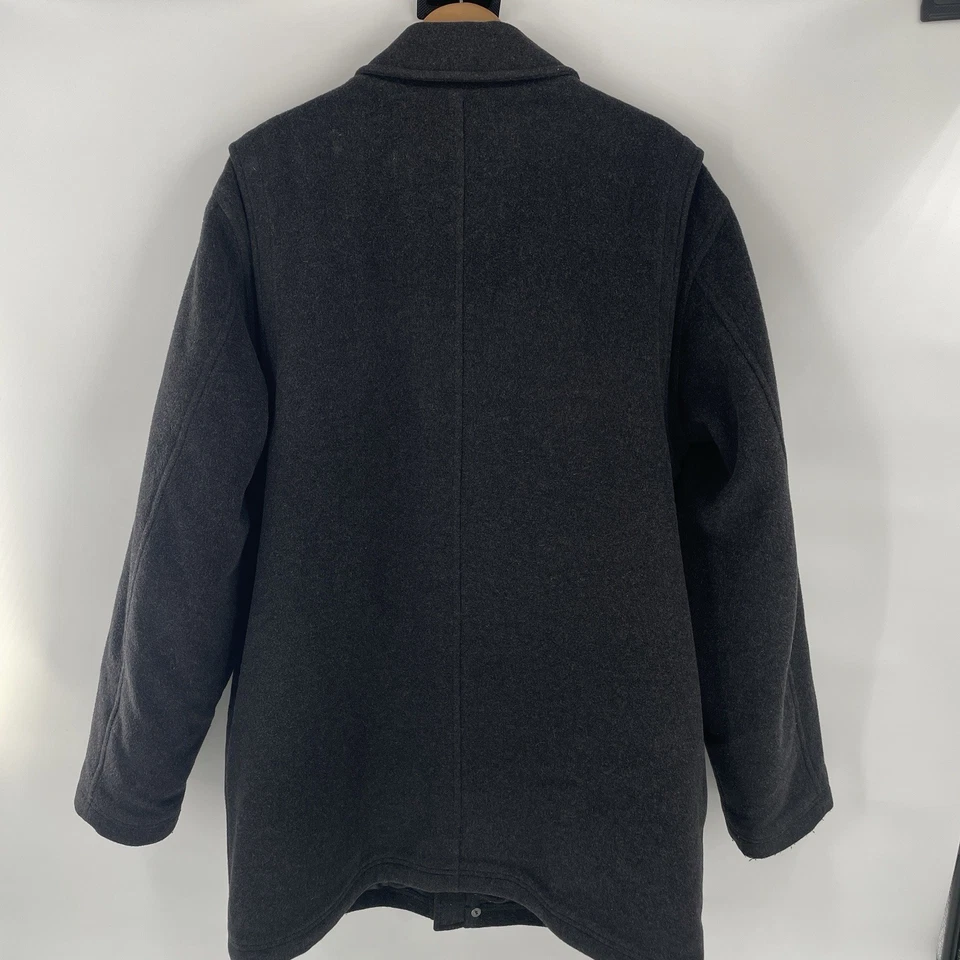 LL Bean Gray Full Zip Wool Pea Coat Jacket Mens Size L Thinsulate Quilted Lined - Image 3 of 4