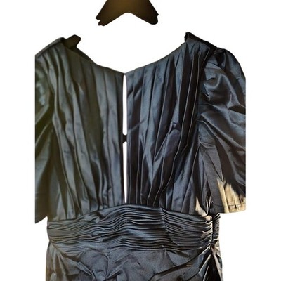 IEENA for MAC DUGGAL Navy Blue Satin Pleated Ruched Gown Size 4