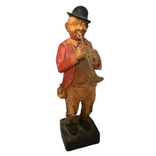 Black Forest Resin Figurine Musician Horn Player Mid Century West Germany 6 Inch