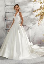 NWT Morilee Laurie 5684 Wedding Dress Elegant Satin  Lace Ballgown sz 14 Ivory