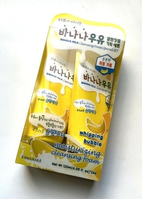 New Sealed 2pack Set Korean KWAILNARA Banana Milk Cleansing Foam 120 ml Welcos