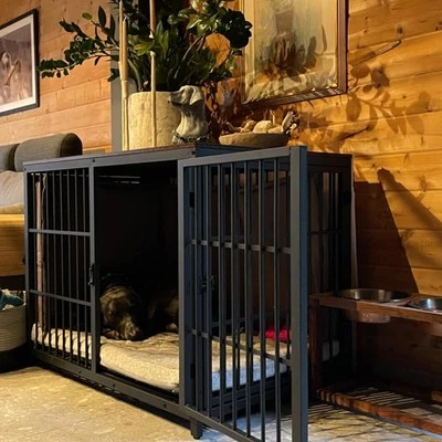 BINGAOPAW Jaula para perros de madera muebles mesa auxiliar caja para perros cabaña casa para perros para el hogar 3 puertas