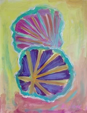 MONA VIVAR Original 14x11 Seashell Pop Beach Impressionism Fine Art Painting