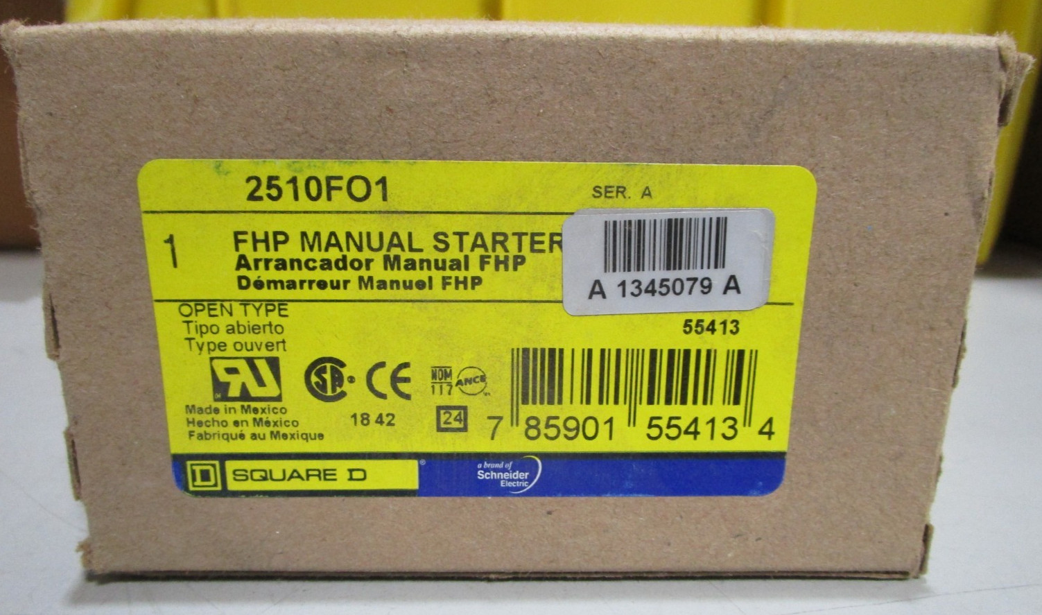 Square D 2510FO1 Manual Motor Starter 1-Pole 1-Phase 16A 1 hp 277VAC