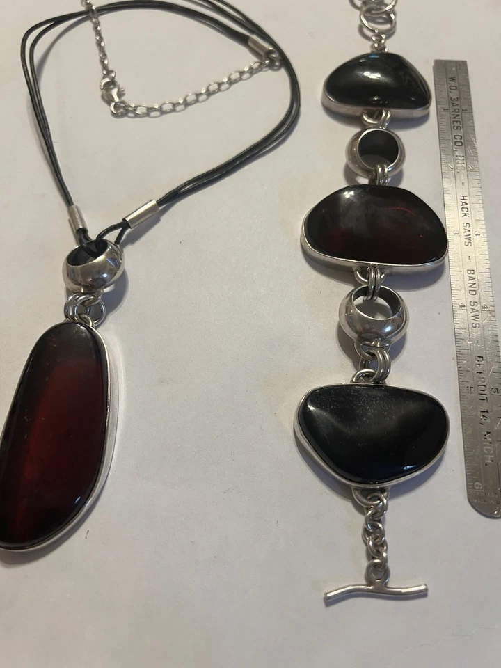 Juego de brazalete y collar ámbar en plata de ley  Foto 3 de 3