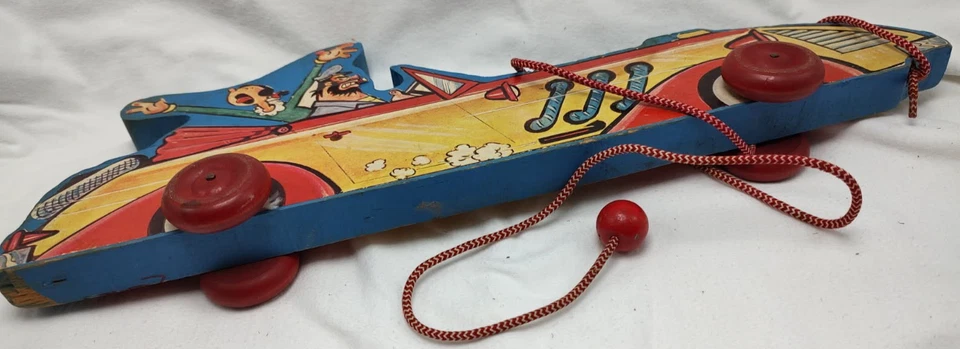 1940 年代 Popeye's Olive Oyl and Bluto 豪华汽车木制拉玩具 — 第 4/4 张图片