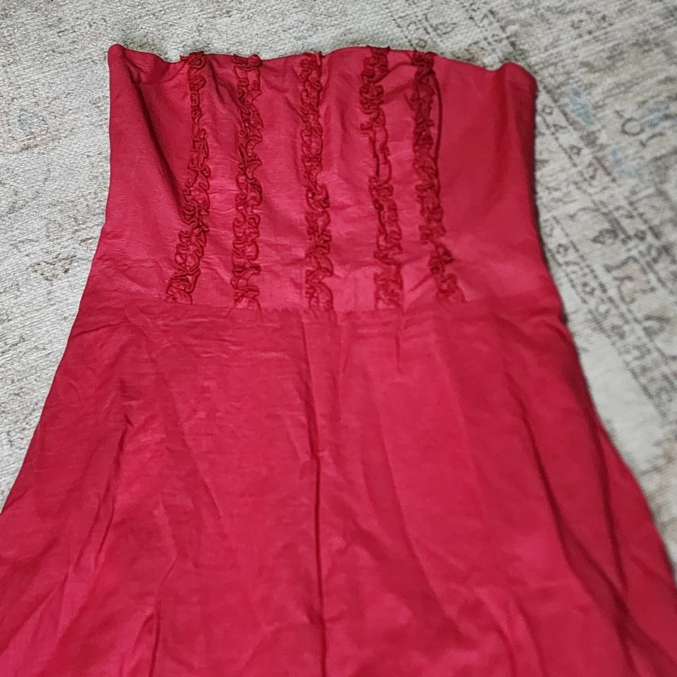 Laundry Shelli Segal Strapless Dress 2 Pink A-Line Ruffles 90s Y2K Vintage USA - Image 3 of 4