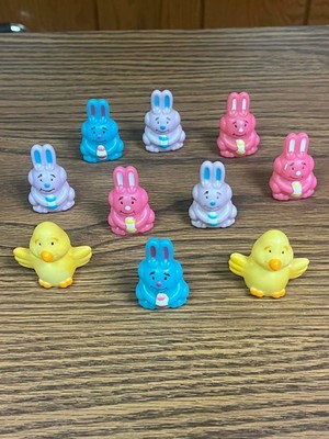 10 VINTAGE EASTER SMALL FINGER PUPPET FIGURE FIGURES - BUNNY RABBIT DUCK
